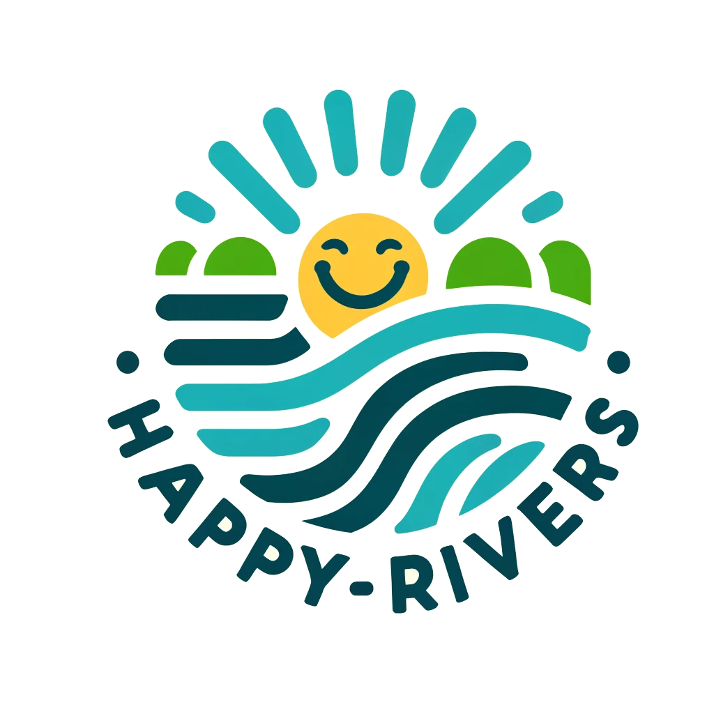 El logo de "happy-rivers.com" simboliza el fluir constante hacia la felicidad y el bienestar personal. Las líneas ondulantes representan ríos que fluyen suavemente, metaforizando el viaje de la vida y el crecimiento continuo. Los toques de colores azules y verdes reflejan la tranquilidad y la conexión con la naturaleza, mientras que el sol sonriente o las caras sonrientes incorporadas en el diseño del agua enfatizan la búsqueda de la alegría y la satisfacción en cada día. Este logo invita a explorar los caminos hacia una vida más plena y feliz, sugiriendo que, como los ríos, siempre hay movimientos y posibilidades hacia el bienestar.